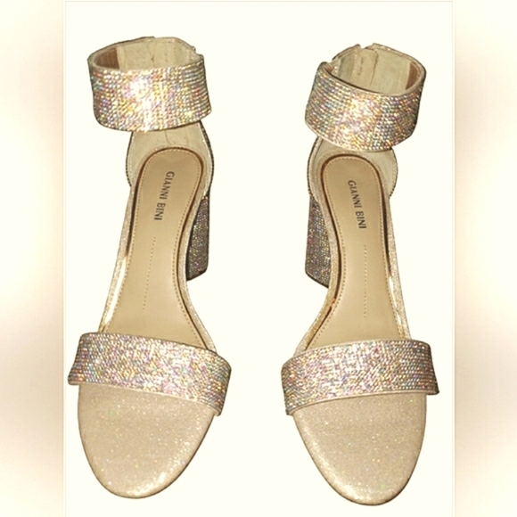 GB Gold Sparkling Holiday Crystal Rhinestones Iridescent Bling Formal 9.5 - Picture 8 of 9